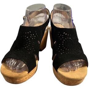 Clarks Lafley Rosen Boho Chic |  Black Suede Comfort Wedge Platform Size 8.5 M